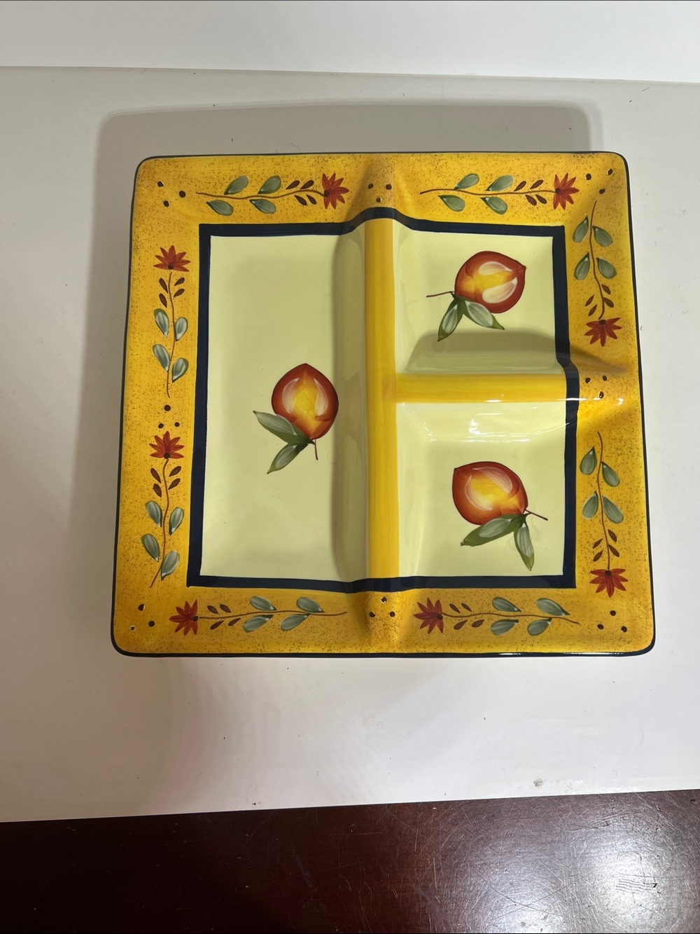 Liddy Ceramic Divided Serving Tray in Pale Yellow